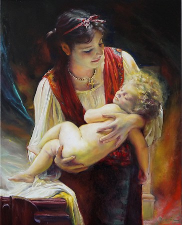 UKOLÉBAVKA. Olej na plátně 100x80 cm. Theme by Bouguereau.