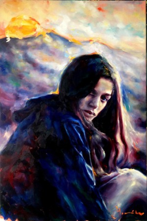 NA SKLONKU DNE. olej na plátně 90x60 cm. 
