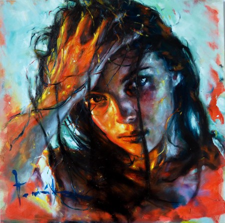 PŘI ÚSVITU. Olej na plátně 80x80  cm.