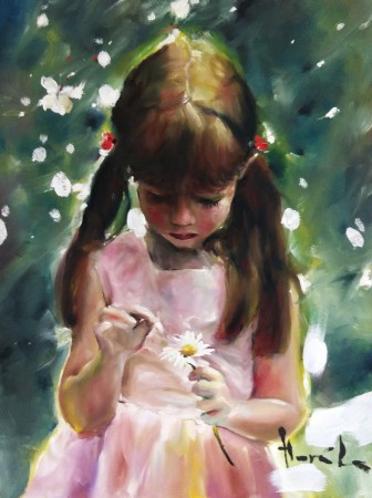 DÍVKA S KOPRETINOU. Olej na plátně 80x60 cm.