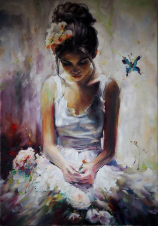 SMUTNÁ BALETKA. Olej na plátně 100x80 cm.