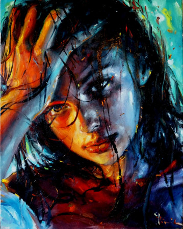 NOC A DEN. Olej na plátně 70x55 cm. 7500 Kč.